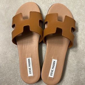 Brand new Steve Madden Hoku slide sandals cognac leather size 8.5